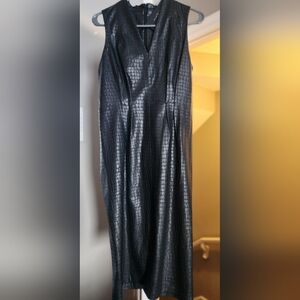Elegant Black Sleeveless Leather Dress DONA KARAN brand